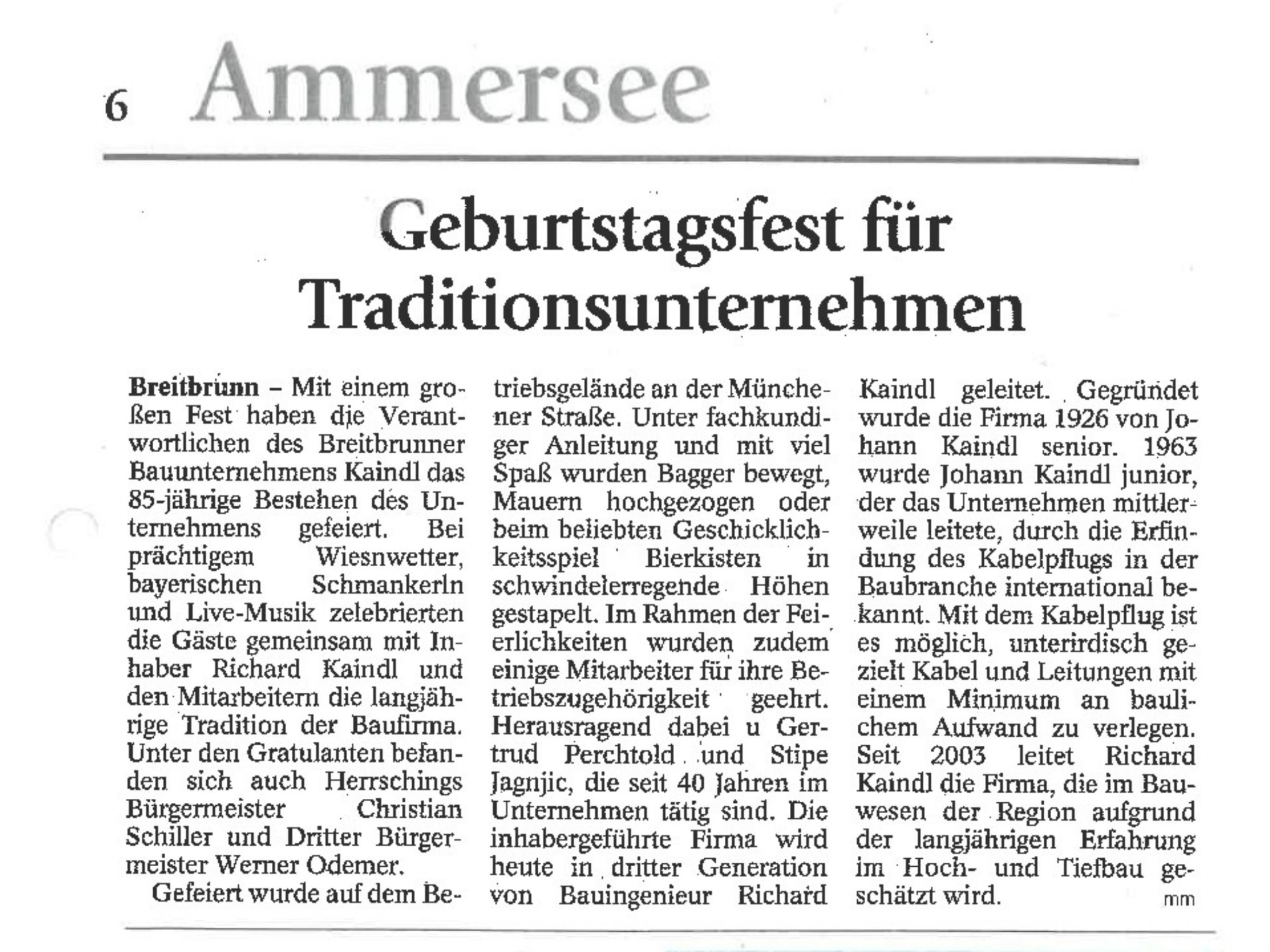 Kaindl Herrsching Breitbrunn - 85. Jubiläum